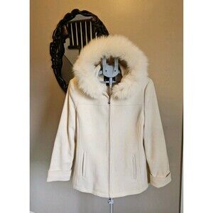 Mackintosh New England Vintage Wool Fox Fur Coat Ivory Womens XL Y2K Jacket